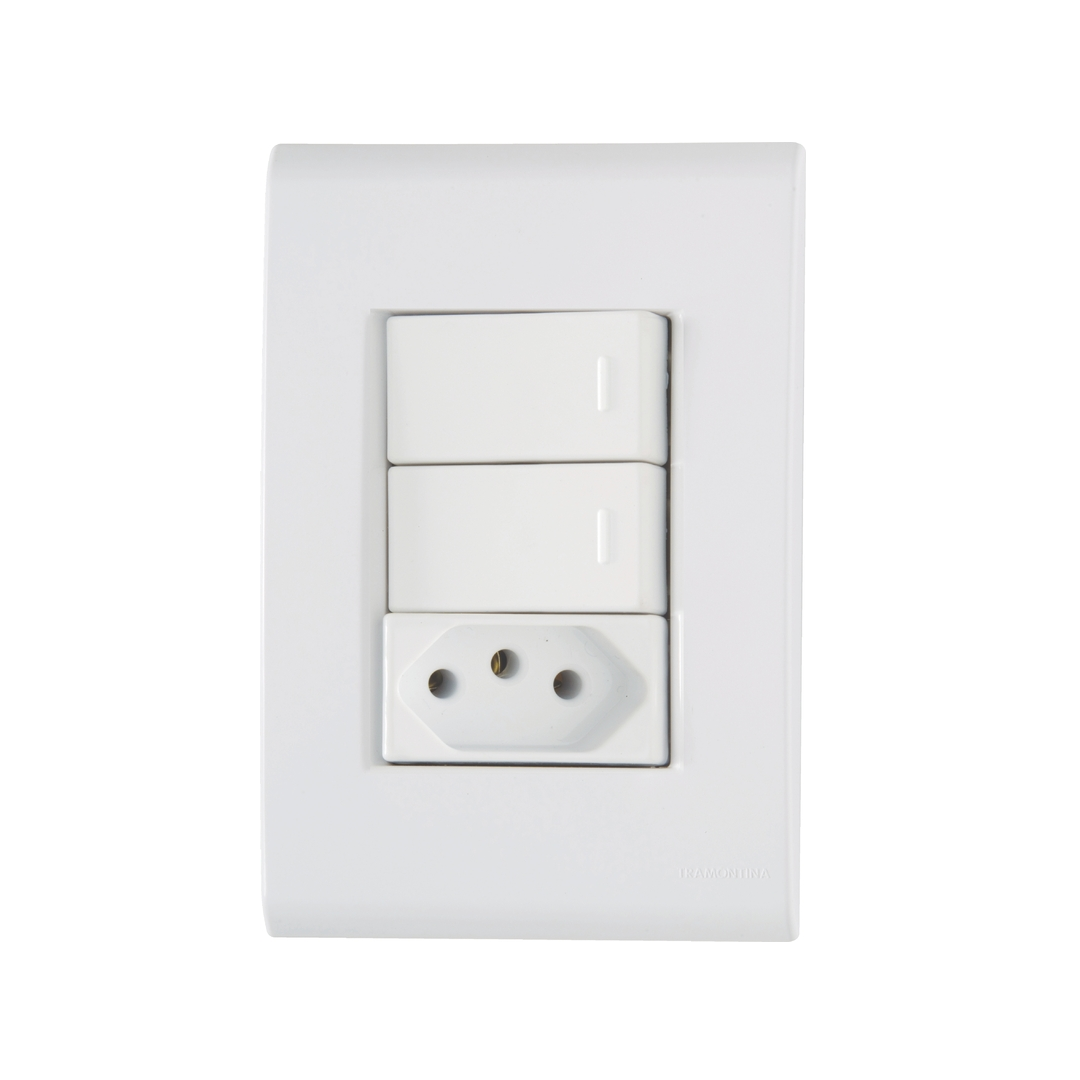 Conjunto 4x2liz Branco Com 2 Interruptores Simples 10a 250v E 1 Tomada 2p+T 20a 250v - 57170/071 - Tramontina