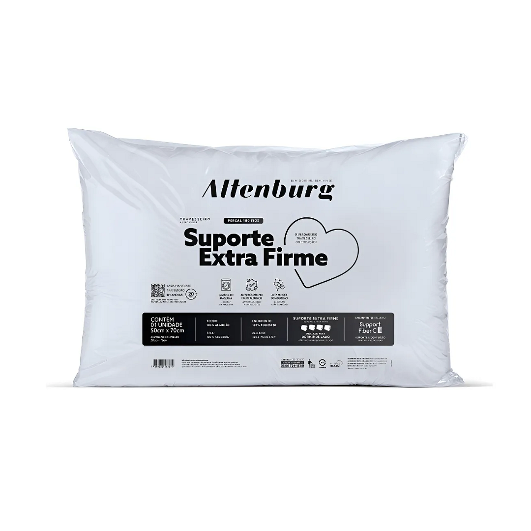 Travesseiro Suporte Extra Firme 50x70cm 180 Fios Branco 1500 - Altenburg