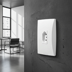 Conjunto 1 Tomadas 2p+T 10a Vertical Com Placa Petra Branco - Mec-Tronic - 39033