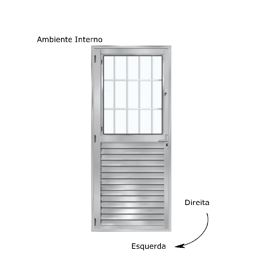 Porta Aluminio Lado Direito Postigo Vidro Canelado 210x80cm - 1018 - Aluvid