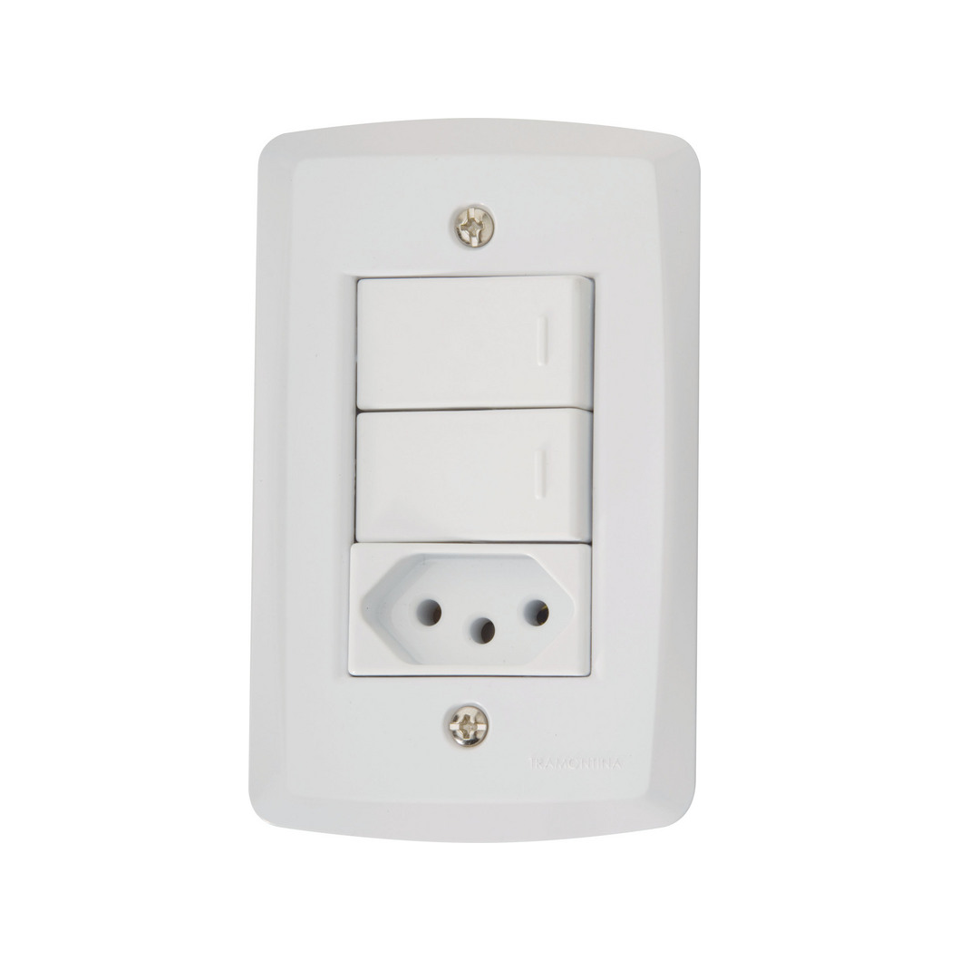 Conjunto 4x2 - 2 Interruptores Simples 10a 250v + 1 Tomada 2p+T 10a 250v - 57145/073 - Tramontina