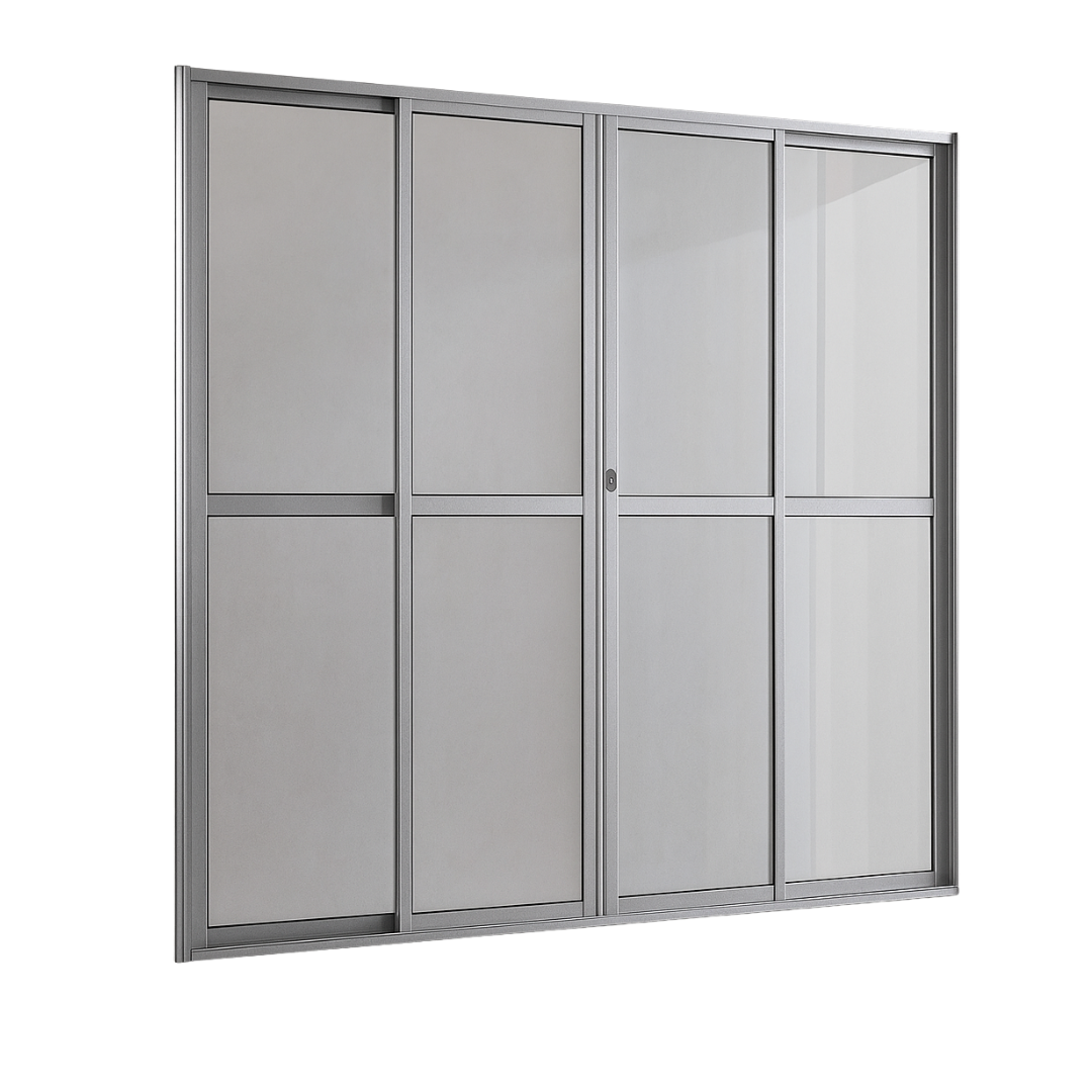 Porta De Correr 4 Folhas De Alumínio Vidro Liso 210x200m - Aluvid - 031223