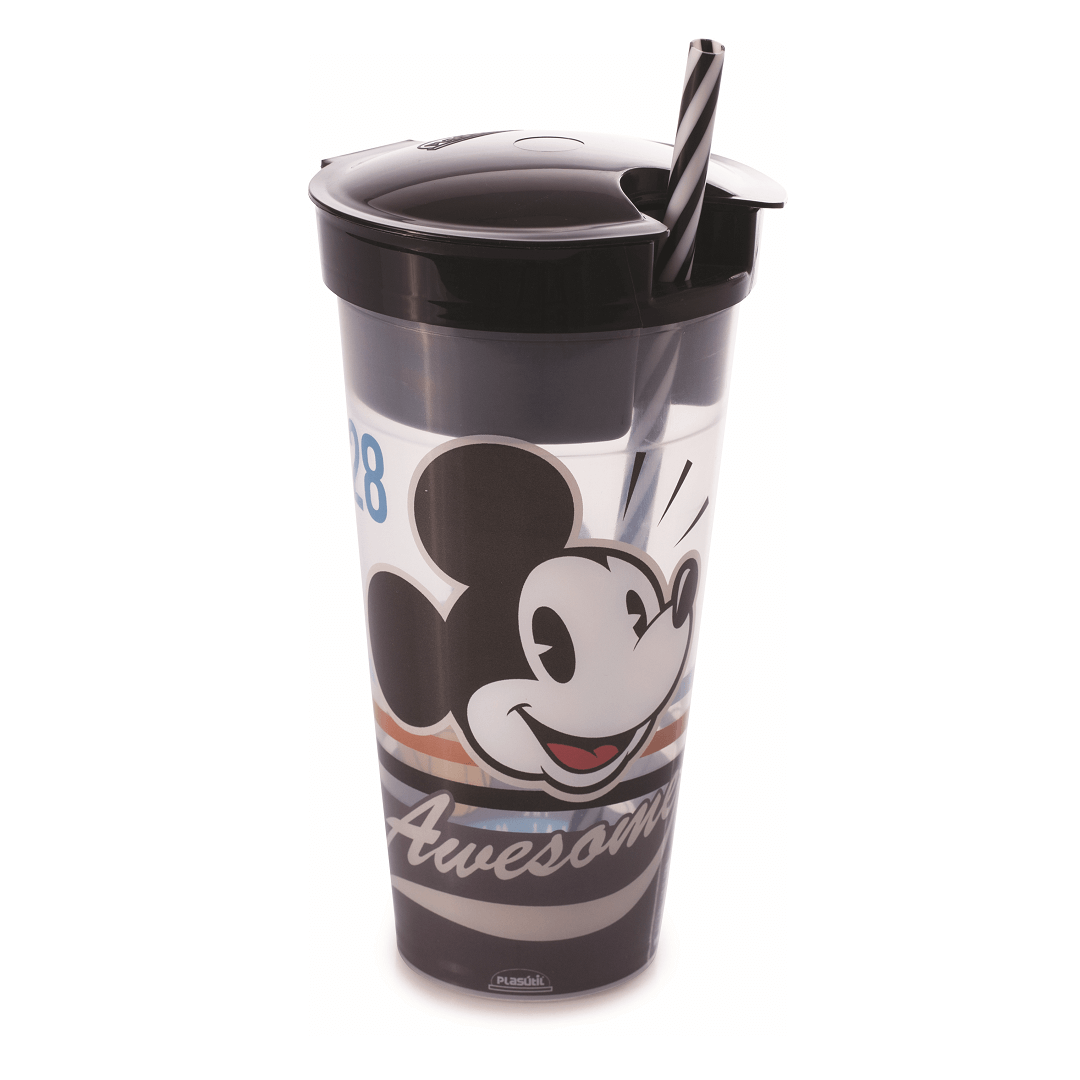 Copo De Plástico 540 Ml Com Compartimento E Canudo Mickey - 8950 - Plasutil