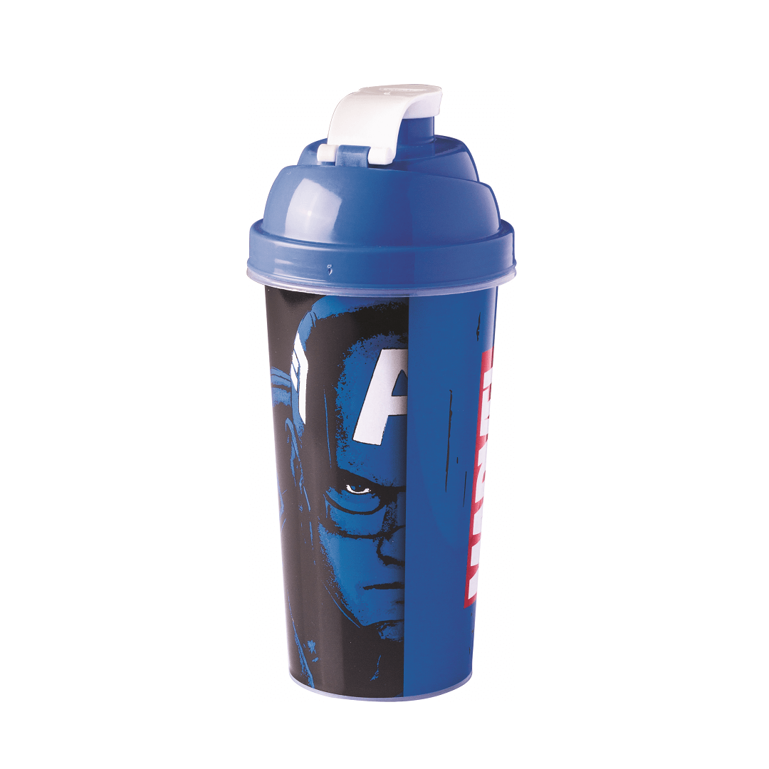 Shakeira Plástica Com Tampa Rosca E Misturador 580ml Capitão América - 8682 - Plasutil