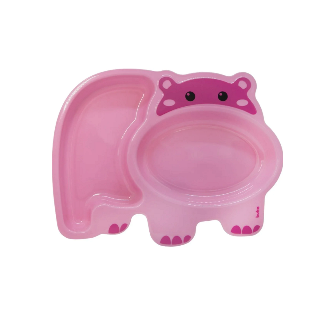 Prato Infantil Com Divisória Hipopótamo Rosa - Buba Baby - 14452
