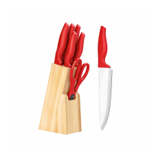 Conjunto De Facas Com 6 Peças Cross + Cepo Vermelho - Brinox - 2556/171