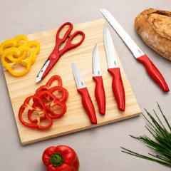 Conjunto De Facas Com 6 Peças Cross + Cepo Vermelho - Brinox - 2556/171