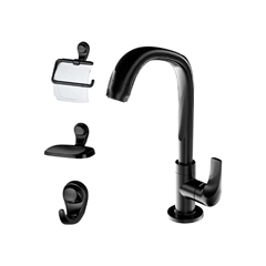 Kit Torneira Com Acessórios Para Banheiro Fitt F61 Preto 2004 - Lorenzetti - 7140095