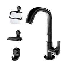 Kit Torneira Com Acessórios Para Banheiro Fitt F61 Preto 2004 - Lorenzetti - 7140095