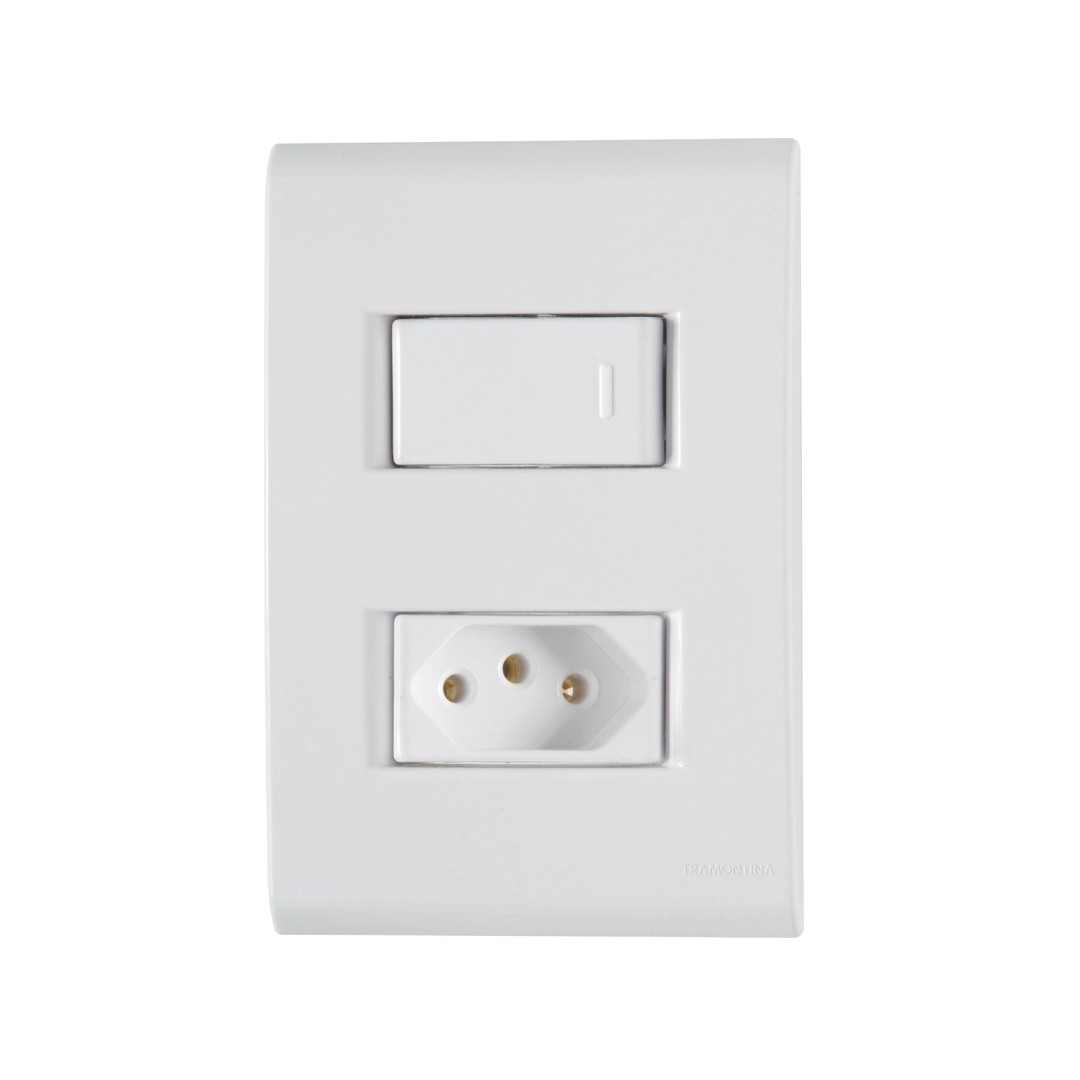Conjunto 4x2 Liz Branco Com 1 Interruptor Simples 10a 250v E 1 Tomada 2p+T 10a 250v - 57170/064 - Tramontina