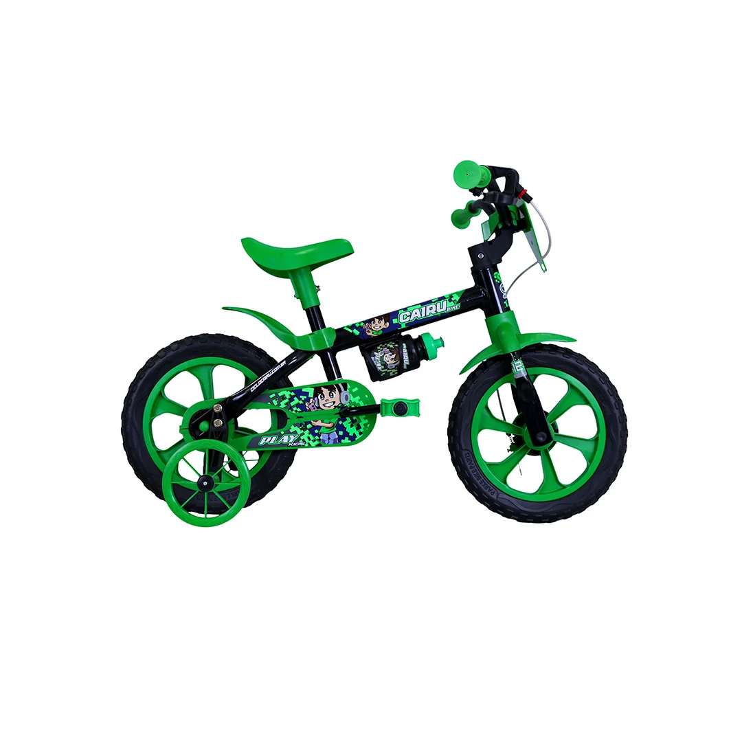 Bicicleta Aro 12 Masculina Play Kids Preto/Verde - Cairu - 320322