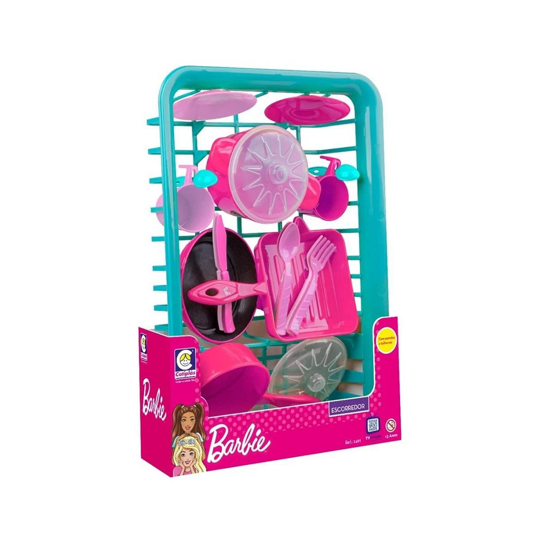 Escorredor De Louças Da Barbie Infantil Cheff Rosa - Cotiplas - 2491