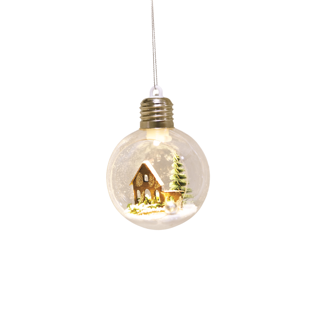 Bola De Natal Acrílica Transparente Aberta Com Led 8cm - Rio De Ouro - Ntb70001