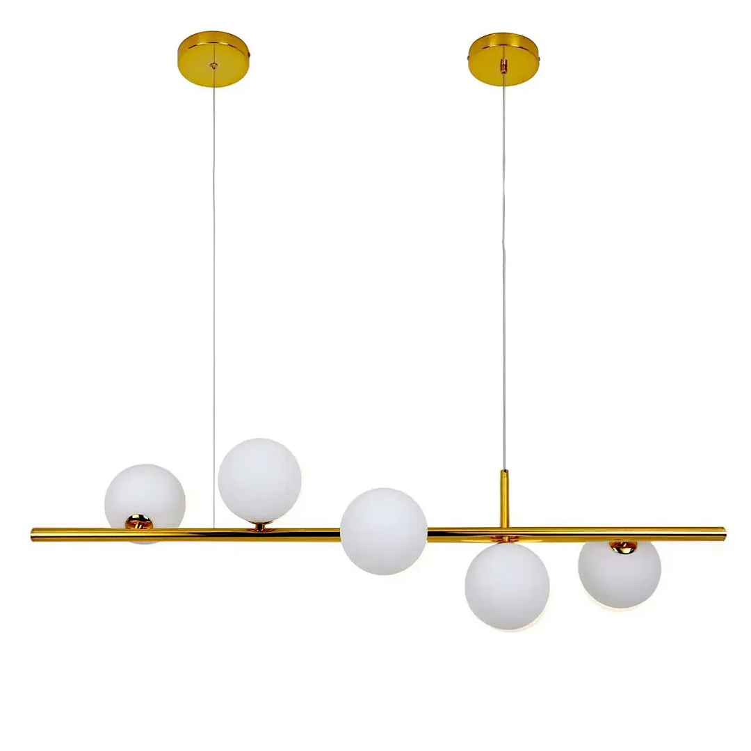 Pendente Jabuticaba Com 5 Globos De Vidro Espiral Molecular Dourado - Neotron - 457