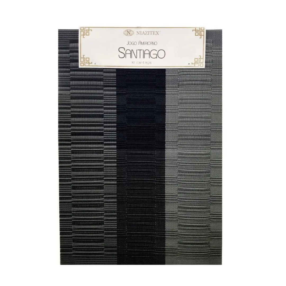 Jogo Americano Para Cozinha Santiago Com 4 Peças Preto 006 - Niazitex - 006pto