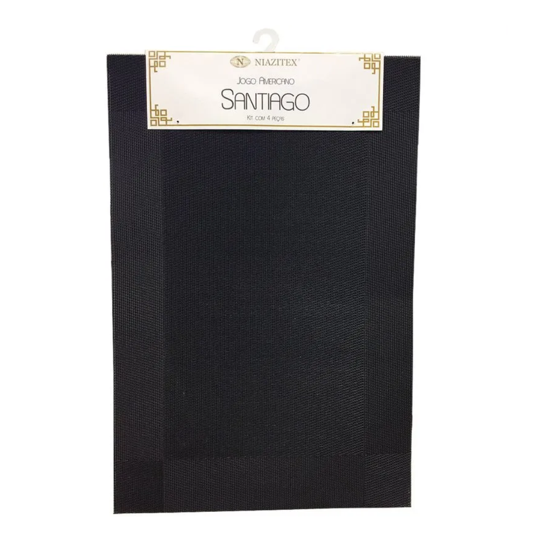 Jogo Americano Para Cozinha Santiago Com 4 Peças Preto 003 - Niazitex - 003pto