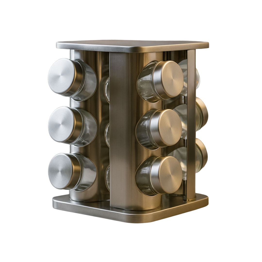 Porta Condimentos Giratório De Vidro Com 13 Peças Aço Inox - Tokhouse - 18140
