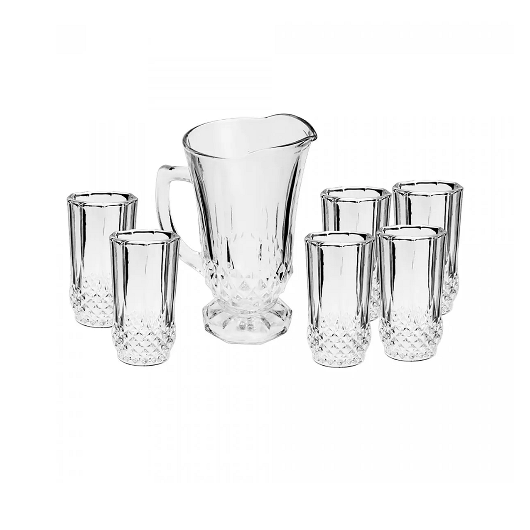Conjunto De Copos Em Vidro Diamante + Jarra Com 1,25l - Lyor - 7459