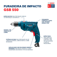 Combo Furadeira Gsb 550 + Esmerilhadeira Gws 850 220v - Bosch - 06011b75e0000