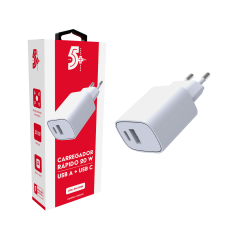 Carregador De Parede Duplo Usb A + Tipo C 20w Branco - 5+ - 044-0028