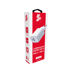 Carregador De Parede Duplo Usb A + Tipo C 20w Branco - 5+ - 044-0028