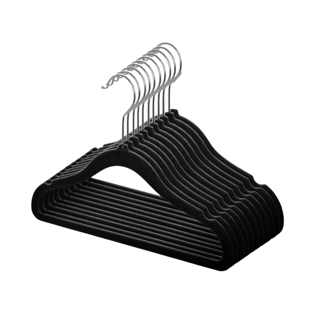 Kit Com 10 Cabides Aveludados Antideslizante Preto Para Roupas - Mimo - 10619