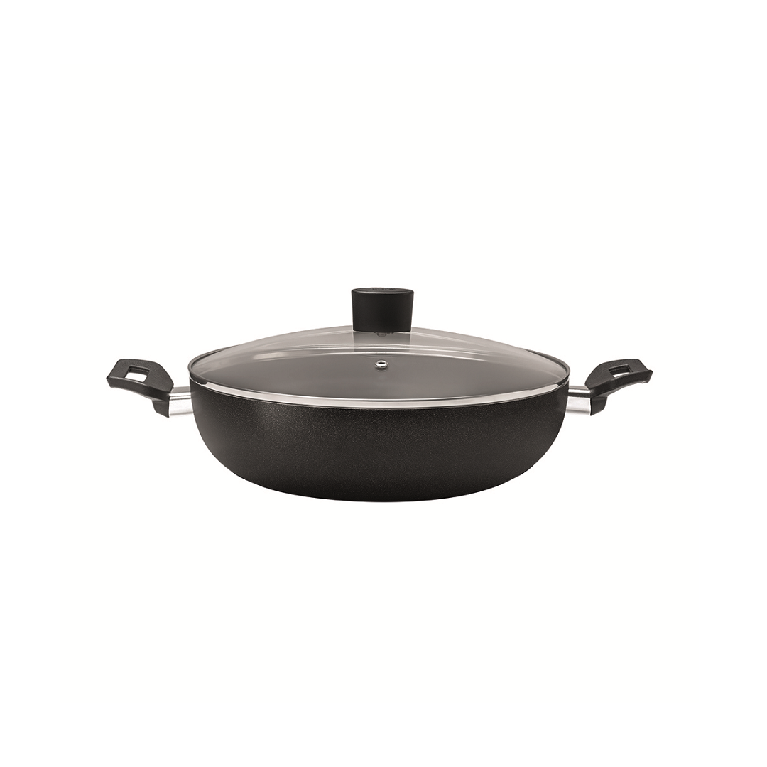 Panela Wok 28cm Com Tampa E Alças Ebony Preta - Brinox - 7190/195