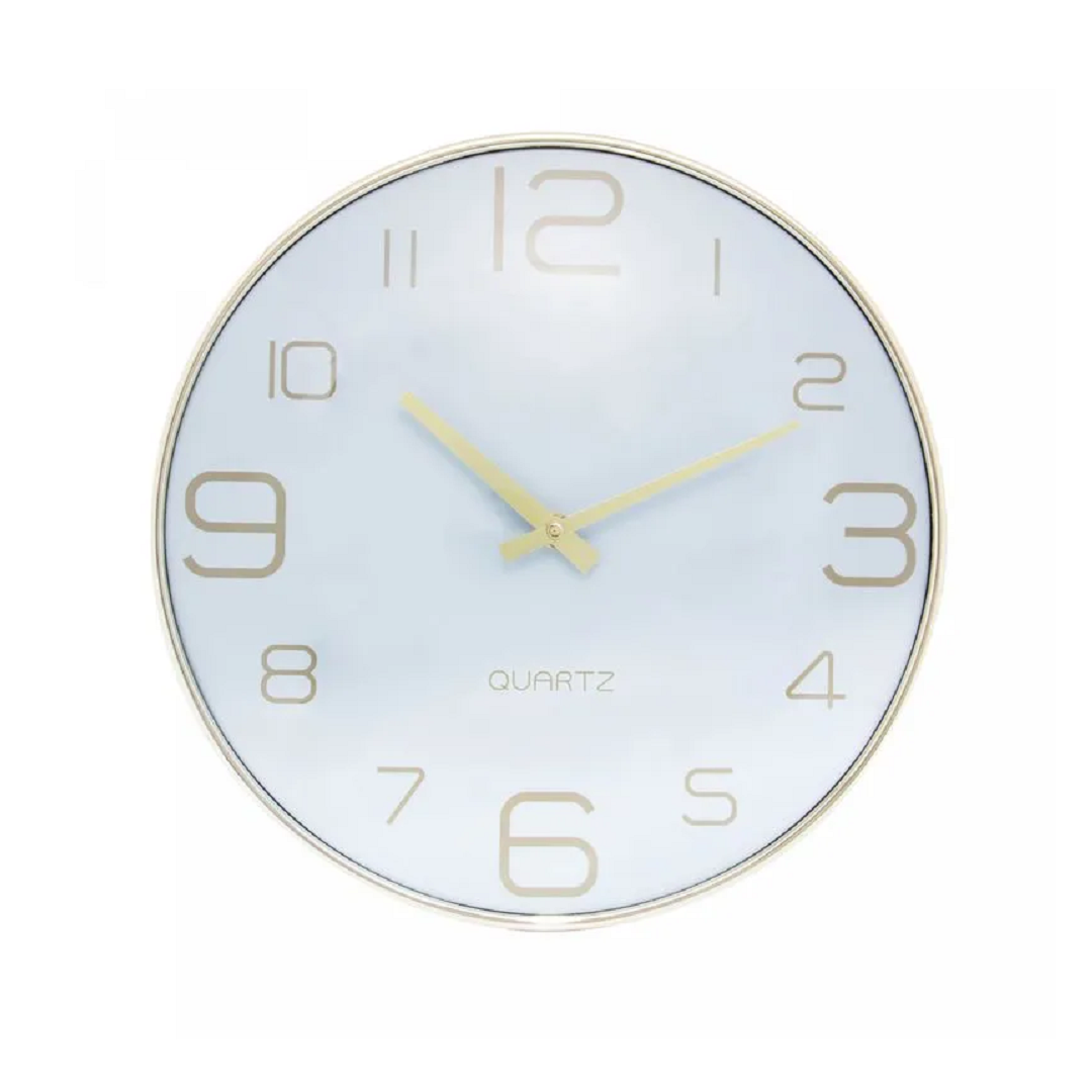 Relógio De Parede Em Plástico 30,5x4,6cm Branco Com Dourado - Lyor - 5799