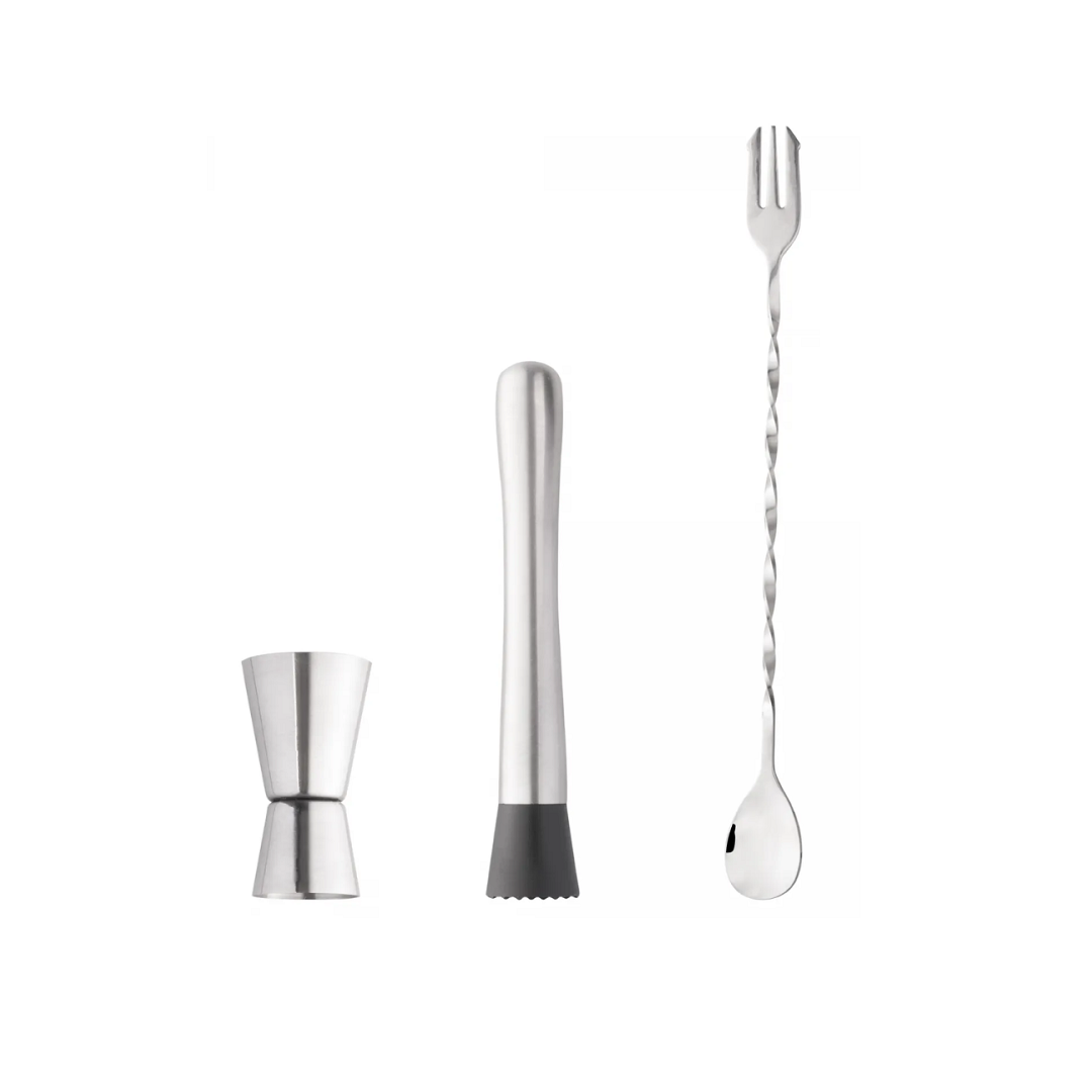 Kit Caipirinha Dosador Duplo E Macerador Em Aço Inox - Wolff - 20778