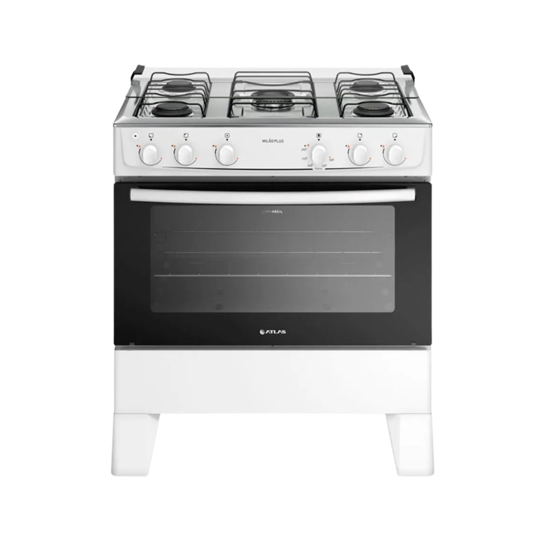 Fogão 5 Bocas Branco Com Mesa De Inox  Milão Plus Bivolt - Atlas - 300001772