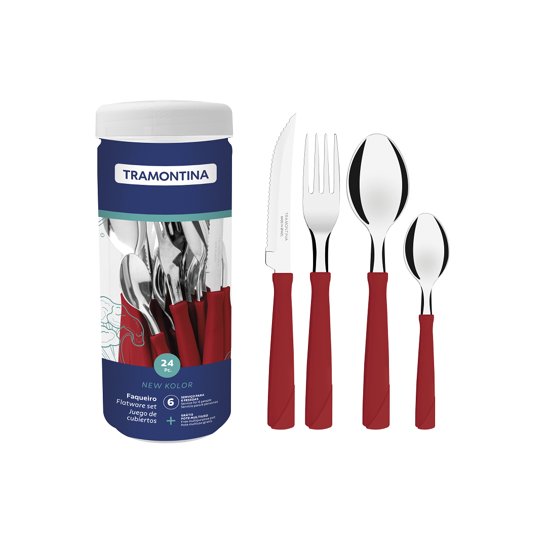 Faqueiro Em Aço Inox Newkolor Com 24 Peças Vermelho - Tramontina - 23198/793