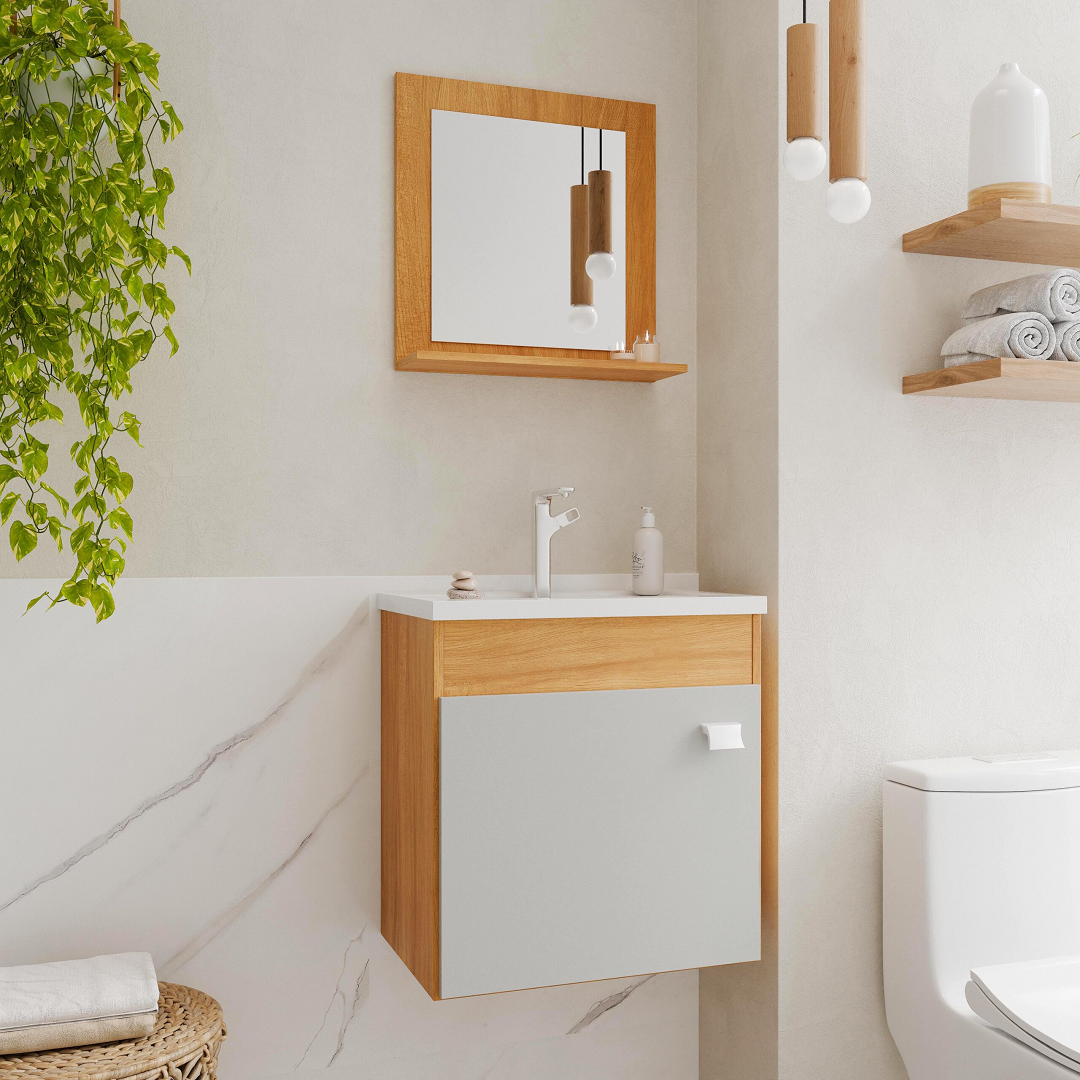 Armário Irís 44cm Com Espelheira Cinamomo/Off White - Mgm - 994471