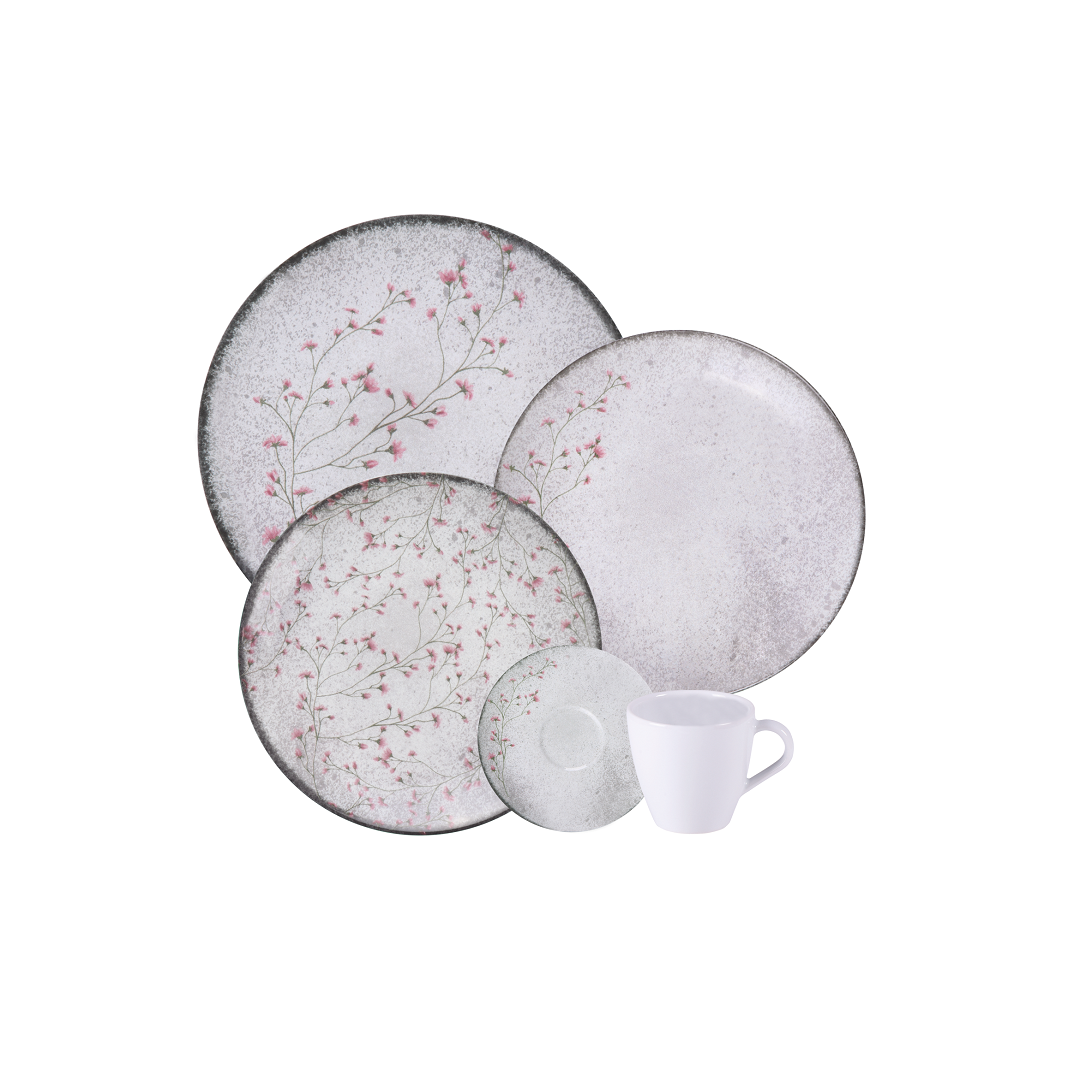 Aparelho De Jantar Floralis Em Porcelana Decorada Com 20 Peças - Tramontina - 96589/065