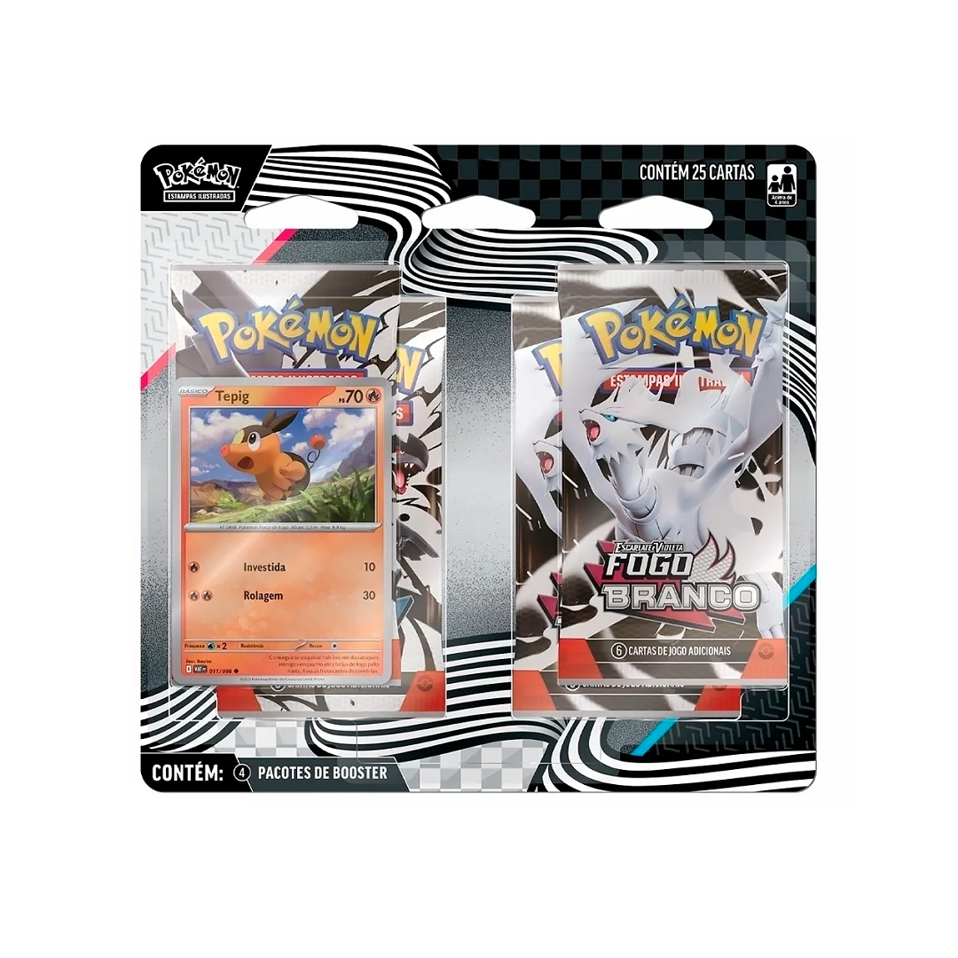 Jogo Pokémon Blister Quadruplo Oshawott Fogo Branco Com 25 Cartas - Copag - 35899