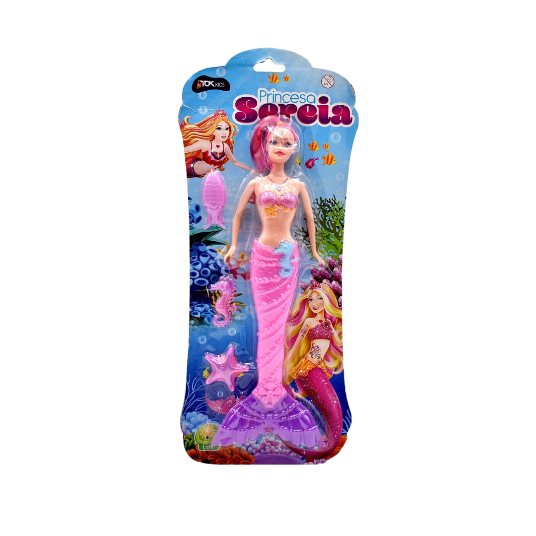 Boneca Infantil Princesa Sereia Com 4 Peças E Luz Mt06 - Tok Kids - 4544