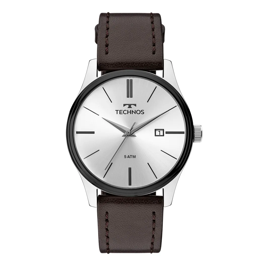 Relógio Masculino Pulseira Em Couro Steel Prata - Technos - 2115mpp/1k