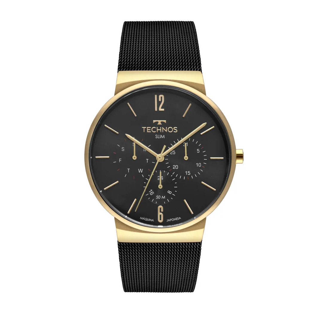 Relógio Masculino Pulseira Em Aço Preto Slim Bicolor - Technos - 6p29aln/1p