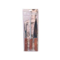 Kit Para Churrasco Com 3 Peças Faca, Garfo E Chaira 7  Em Aço Inox - Tokhouse - 17099