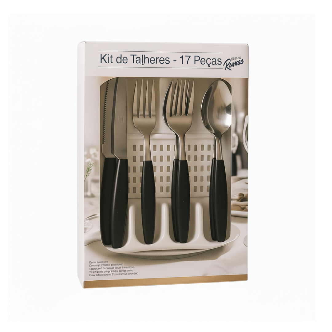 Jogo De Talheres Em Inox Com 17 Peças Preto - Tokhouse - 20506