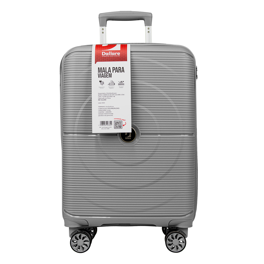 Mala De Viagem Bordo Com Rodas Cinza Escuro - Dallare - Dl2491