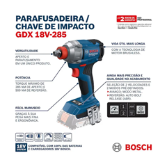 Chave De Impacto Gdx 18v Com 2 Baterias + Maleta - Bosch - 06019n21e6
